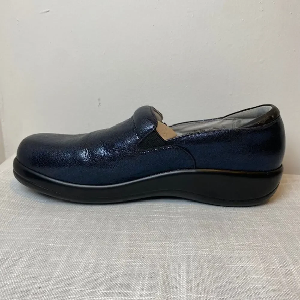 Alegria Navy Blue Glitter Leather Keli Slip On Clogs Comfort Shoes Womens 8.5